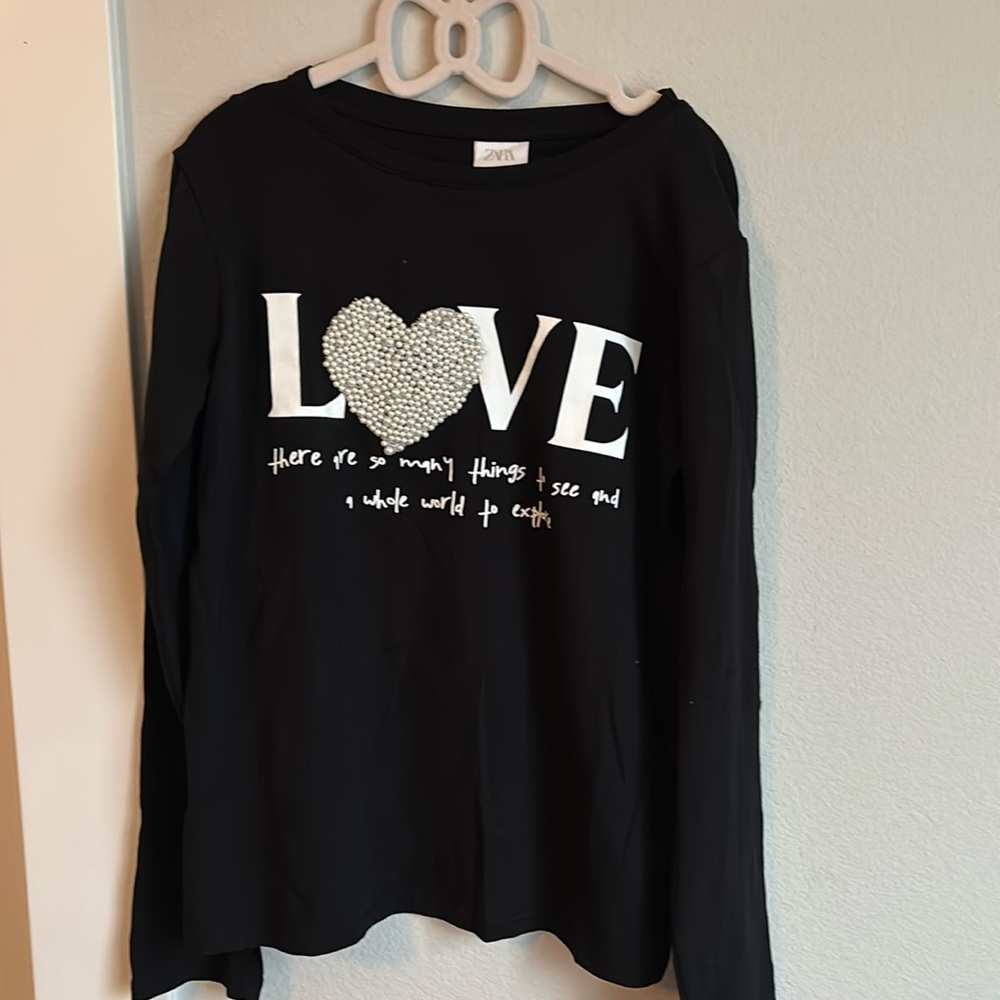 ZARA Girls Long Sleeve Top Prints and Pearl